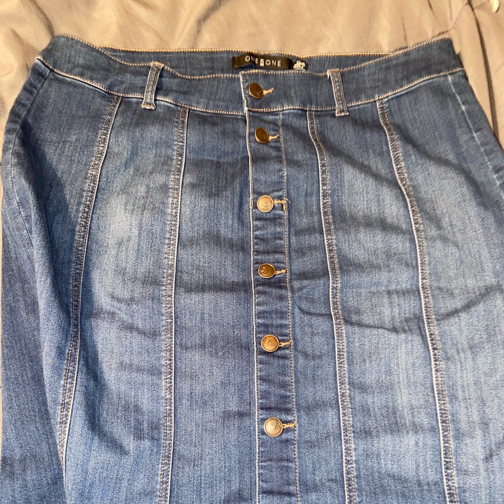 button down blue jean skirt!